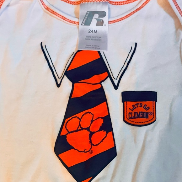 White and Orange Bodysuit with Decorative Tie Design - Picture 2 of 3